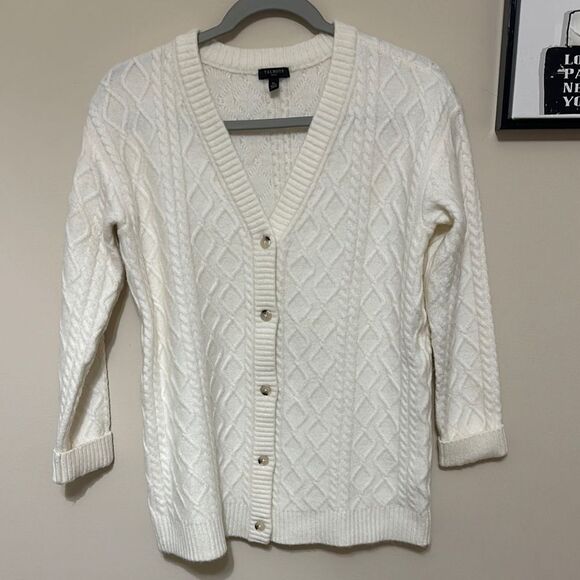 Talbots Women's Ivory Cable Cardigan Sweater ~wool, alpaca, etc - Picture 1 of 4